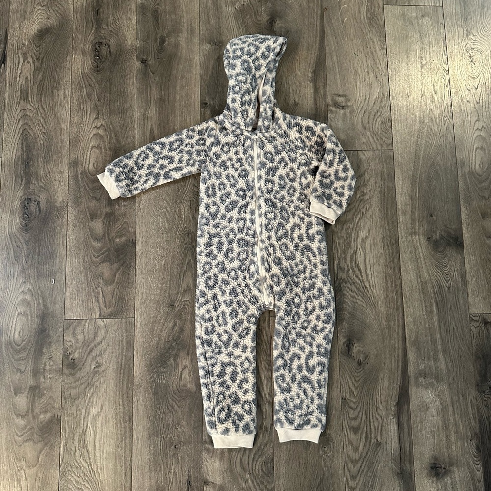 Cozy snow leopard toddler fleece onesie